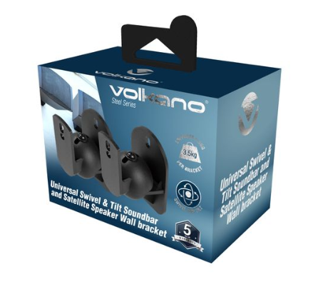 Volkano Universal Swivel & Tilt Soundbar & Satellite Speaker Wall Bracket - Black