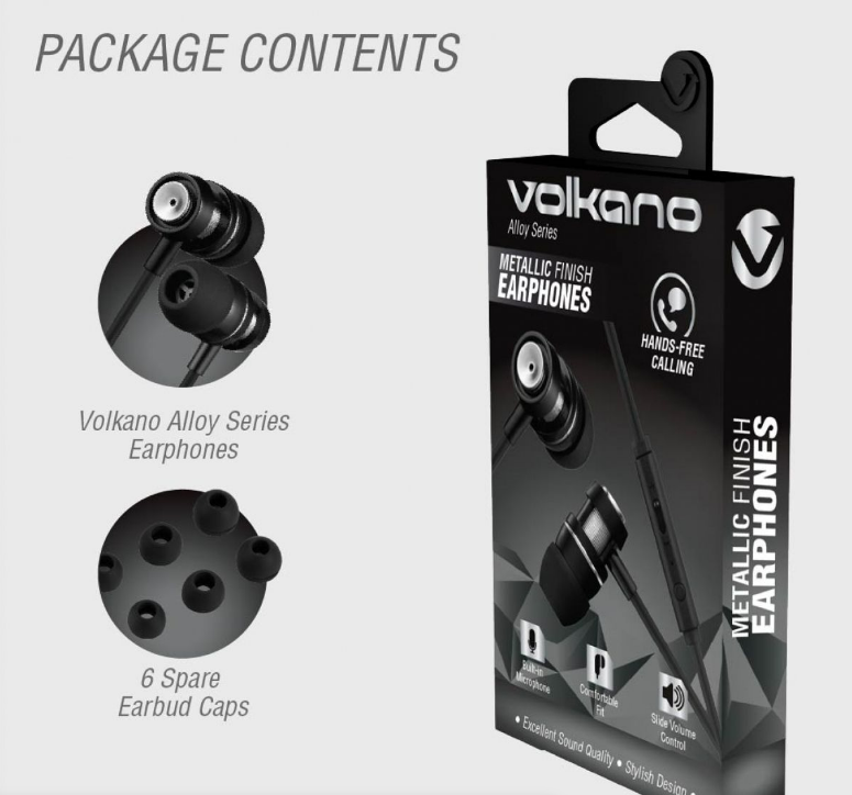 Volkano Earphones Wired with Mic - Alloy Series - Silver